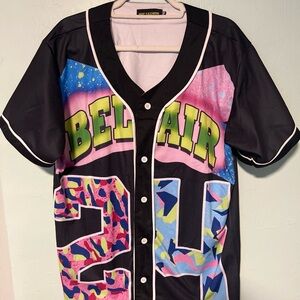 Fresh Prince of Bel Air Jersey Hip Hop Costume Unisex Button Baseball Shirt XXL